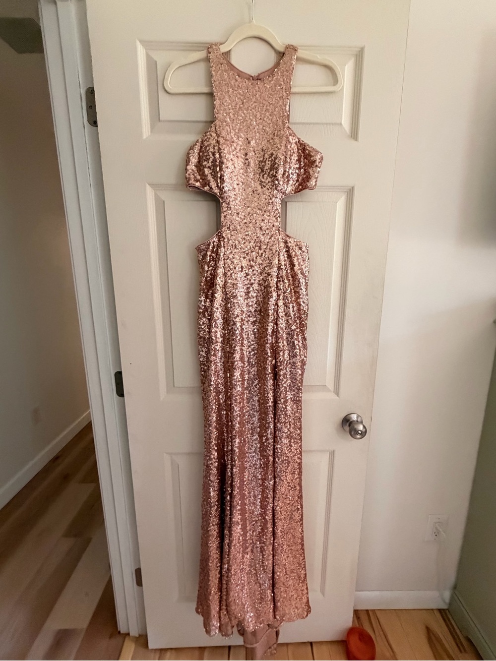 Tiffany Designs Sequin Cutout Evening Gown - Rose Gold Size 6